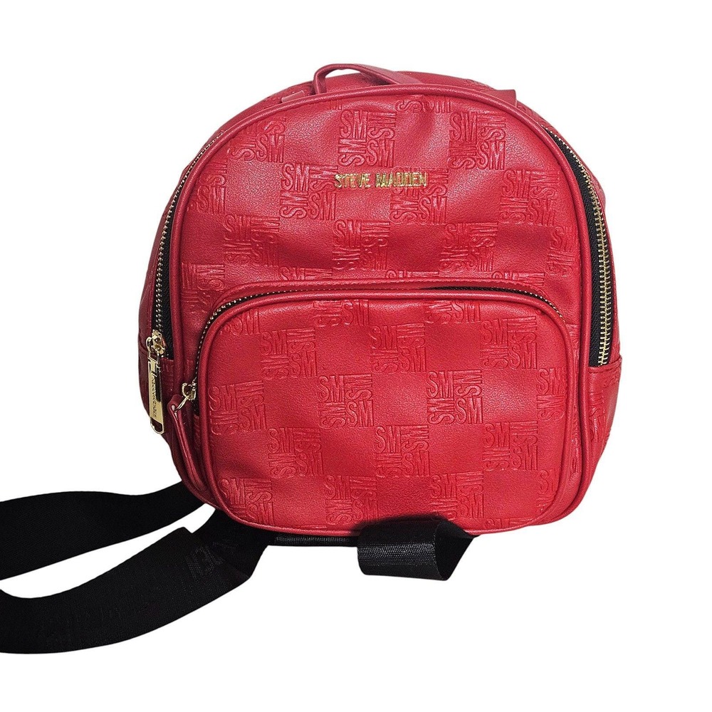 Steve Madden Y2K Style Embossed Red Faux Leather Mini Backpack